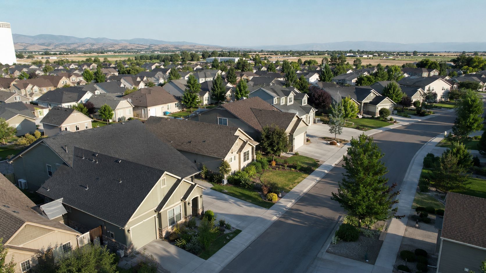 suburban neighborhood rooftops