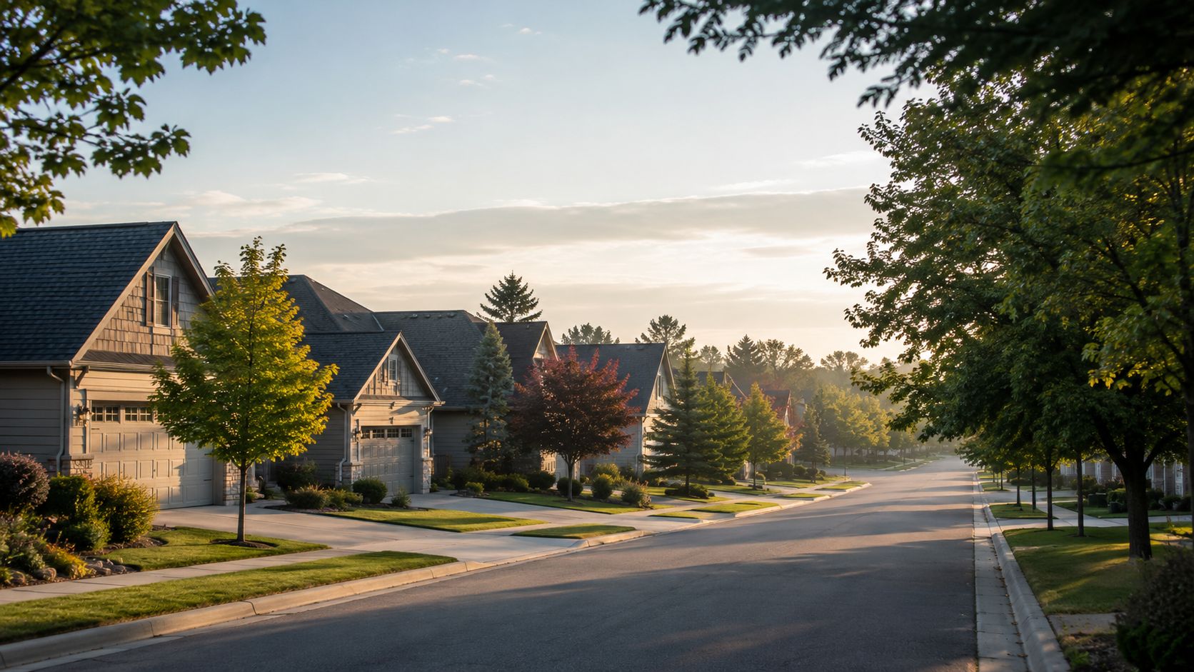 residential neighborhood street lined with houses
