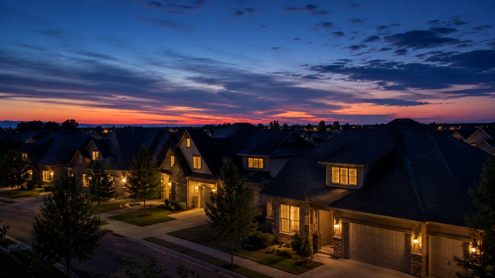 residential street at dusk